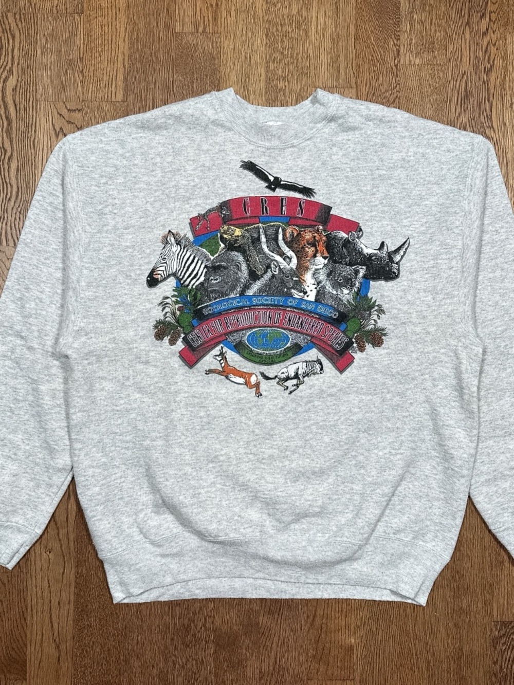 Vintage 90s San Diego Zoo CRES Endangered Animals Gray Hanes Sweatshirt Mens XL